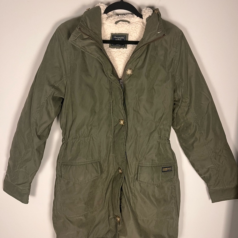 Abercrombie & Fitch military parka jacket Utility Jacket Sherpa lined size large